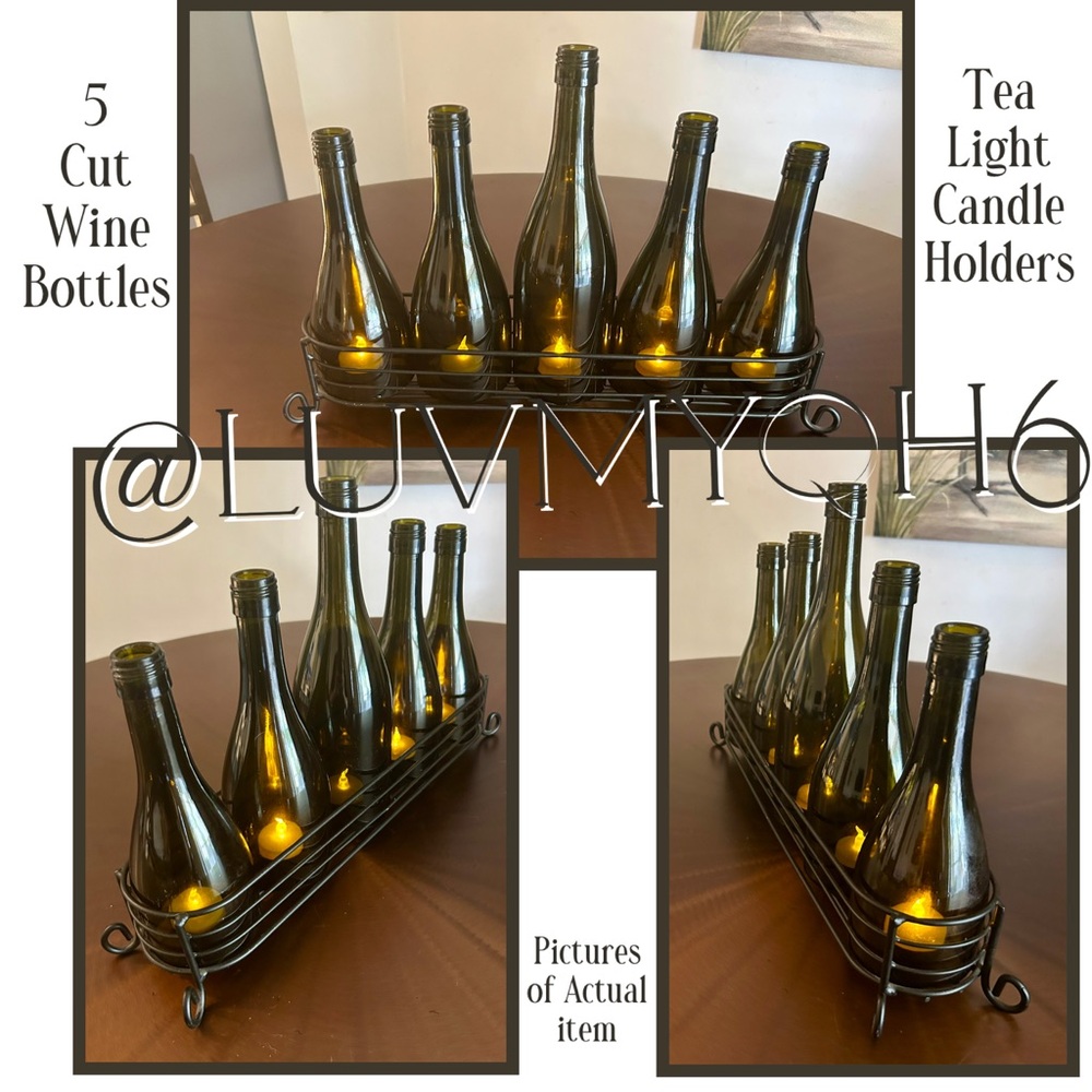 5 Cut Wine Bottle Tea Light Holder